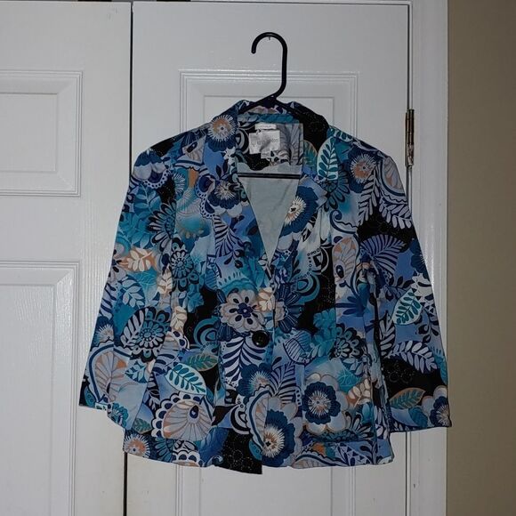 Erin London turqiouse black floral print blazer jacket  Sz PM - Picture 1 of 5